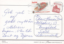 Norway PPC God Jul Lepricorns On Sledge ASKIM 1982 RINGSTED Denmark Christmas Seal Vignette (2 Scans) - Storia Postale