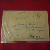 LETTRE BEZIERS CACHET COMMANDANT GROUPEMENT INDO CHINOIS POUR COMMANDANT COLONIAUX DE LA 16E REGION - Cartas & Documentos