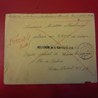 LETTRE FERRALS AUDE POUR LE SOLDAT MOLINIERE 296 EME DE RESERVE POUR NOEUX LES MINES 1915 CACHET RETOUR A L ENVOYEUR - Cartas & Documentos