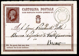 Z3439 ITALIA REGNO 1875 Cartolina Postale 15 C. Con Risposta Pagata (N° 2 D'ITALIA) Da VAILATE (CR) 7/12/75 (da Testo Su - Interi Postali