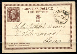 Z3432 ITALIA REGNO 1876 Cartolina Postale 10 C. (N° 1 D'ITALIA) Da DESENZANO DEL LAGO (BS) 3 LUG 76 Per Breno (BS), Otti - Stamped Stationery