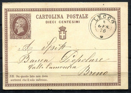 Z3428 ITALIA REGNO 1876 Cartolina Postale 10 C. (N° 1 D'ITALIA) Da LECCO 5 GEN 76 Per Breno (BS), Ottime Condizioni - Ganzsachen