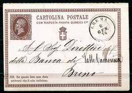 Z3441 ITALIA REGNO 1876 Cartolina Postale 15 C.con Risposta Pagata (N° 2 D'ITALIA) Da CREMA 6 GEN 76 Per Breno (BS), Ott - Interi Postali