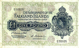 FALKLAND ISLANDS 1 POUND GREY QEII HEAD FRONT MOTIF BACK DATED 02-01-1967 AVF P.8a READ DESCRIPTION!!!!! - Falklandeilanden