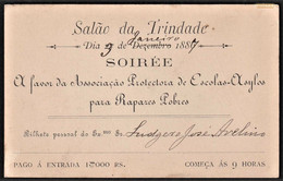 Portugal,1887 - Charity Event, Salão Do Theatro Trindade, Lisbon -|- Entrance Ticket - Tickets D'entrée