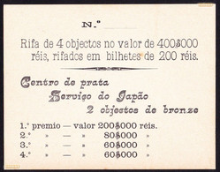 Portugal,1890 - Charity Event -|- Rifa De Sorteio De Caridade / Raffle/ Tombola - Tickets D'entrée