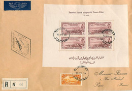 GRAND LIBAN - BLOC N° 1 - PREMIERE LIASON AEROPOSTALE -1938 - RECOMMANDEE AERIEN DAMAS Vers FRANCE + P.A. N° 41 - TBE - Briefe U. Dokumente