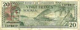 VANUATU NEW HEBRIDES 20 FRANCS WOMAN BANK INDOCHINE FRONT MASK BACK ND(1945) P7a O/P ON NC P.46 F+ RARE READ DESCRIPTION - Vanuatu