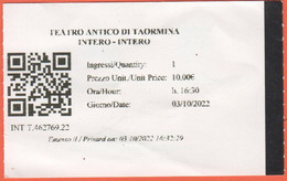 ITALIA - ITALY - ITALIE - Taormina - Parco Archeologico Naxos - Teatro Antico - Biglietto Di Ingresso - Usato - Tickets D'entrée