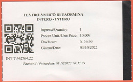 ITALIA - ITALY - ITALIE - Taormina - Parco Archeologico Naxos - Teatro Antico - Biglietto Di Ingresso - Usato - Tickets D'entrée