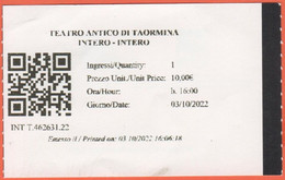 ITALIA - ITALY - ITALIE - Taormina - Parco Archeologico Naxos - Teatro Antico - Biglietto Di Ingresso - Usato - Tickets D'entrée