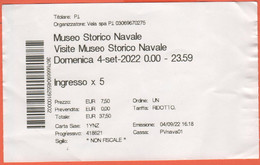 ITALIA - ITALY - ITALIE - Venezia - Museo Storico Navale - Biglietto Di Ingresso X 5 - Usato - Tickets D'entrée