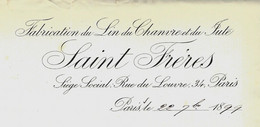1899 LES ORIGINES DU Groupe L.V.M.H « Saint Frères » à Paris Fabricants   Pour Paul Toutain à Celles Sur Cher Loir Et Ch - 1800 – 1899