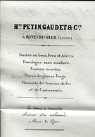 1862 ENTETE PETIN GAUDET HAUTS FOURNEAUX MARINE CHEMINS DE FER Rive De Gier Loire Pour Peugeot Audincourt Doubs - 1800 – 1899