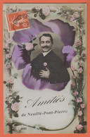 D37 - AMITIÉS DE NEUILLÉ PONT PIERRE - Carte Fantaisie Colorisée - Homme Au Centre D'une Fleur-Carte Entourée De Fleurs - Neuillé-Pont-Pierre
