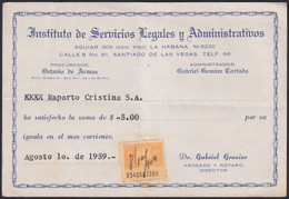 REP-520 CUBA REPUBLICA 1959 INVOICE DOC + 2c TIMBRE STAMPS. - Postage Due