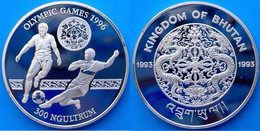 BHUTAN 300 N 1994 ARGENTO PROOF SILVER FOOTBALL OLYMPICS GAMES 96 PESO 31,47g. TITOLO 0,925 CONSERVAZIONE FONDO SPECCHIO - Bhoutan