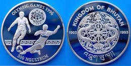 BHUTAN 300 N 1994 ARGENTO PROOF SILVER FOOTBALL OLYMPICS GAMES 96 PESO 31,47g. TITOLO 0,925 CONSERVAZIONE FONDO SPECCHIO - Bhutan