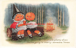 344975-Halloween, Whitney No WNY50-1, JOL Head Children On Log Near Bon Fire - Halloween