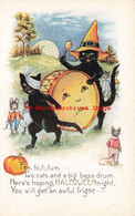 344991-Halloween, Whitney No WNY26-2, Black Cat With Drum Face And Dressed Mice - Halloween