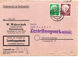 54915 - Bund - 1957 - 60Pfg Heuss I MiF A ZU-OrtsBf BRAUNSCHWEIG Incl. Haftbefehl Fuer Erzwingungshaft - Cartas & Documentos