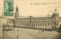 CPA_ OSTENDE -Place D'Armes , Kiosque Et H D Ville* Timbre Expo Bruxelles 1935* Carte TAXÉE**Scan Recto/Verso - Oostende
