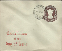 20p Mint  Envelope, Cancelled On Day Of Issue,1968 India Postal Stationery, Ashoka Emblem Brown Colour, As Per Scan - Covers