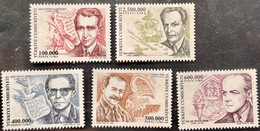 TURKEY 2002, MNH SET OF 5 STAMPS FAMOUS PEOPLE, MUZAFFAR SARISOZEN ,IBRAHIM CALLI ,ARIF NIHAT ASYA , VEDAT TEK & HILMI Z - Neufs