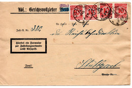 54987 - Deutsches Reich - 1924 - 4@10Pfg Korbdeckel A ZU-Bf ULM -> Stuttgart - Covers & Documents
