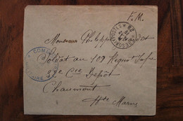 1915 Commissaire Militaire 109e RI Franchise Postale WW1 WK1 FM Donzeux SP 28 Cf Dos "en Route" - WW I