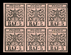 Antichi Stati Italiani - Stato Pontificio - 1859 - 5 Bai (6A) - Blocco Di 6 - Gomma Originale (2.525+) - Autres & Non Classés