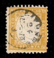 Regno - Vittorio Emanuele II - 1862 - 80 Cent (4) Usato A Livorno - Dentellatura Carente A Destra - Cert. AD (4.000) - Autres & Non Classés