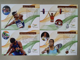 India 2021 Tokyo Olympics 2020 (Limited) Badminton Boxing Javlin Weightlifting Hockey Postcard 7 Medals (**) Inde Indien - Lettres & Documents