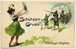 Schützengruss - Aunt Sally - Rifle (Vintage Postcard Litho ~1900s/1910s) - Tiro (armas)