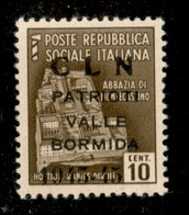 C.L.N. - Valle Bormida - 1945 - Non Emesso - 10 Cent (8) - Gomma Integra - Cert. AG (2.500) - Autres & Non Classés