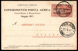 AEROGRAMMI/PRIMI VOLI ITALIA - Regno - 1917 (27 Maggio) - Roma Torino (secondo Tipo) - Longhi 831 - Cartolina Pompilio ( - Autres & Non Classés