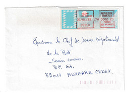 Vignette De Distributeur Type CARRIER 2,20 Fr Sur Enveloppe Datée 05/01/1989 Aillant Sur Tholon Yonne - 1985 « Carrier » Papier