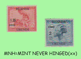 1931 ** RUANDA-URUNDI RU 090/091 MNH VLOORS -4- WITH WIDE OVERPRINT (top & Bottom) ( X 2 Stamps ) - Neufs