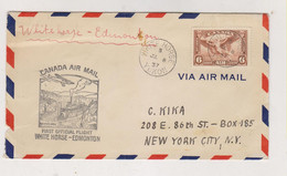 CANADA Nice Airmail Cover 1937 First Flight WHITE HORSE - EDMONTON - Airmail