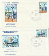 NOUVELLE CALEDONIE 1980 FDC Yvert PA 202 Et 203 - Poissons De Mer - Lettres & Documents