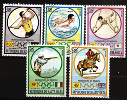 Haute Volta 1973 N° PA 120 / 4 O Sport, JO, Munich, Cheval, Tir Au Pigeon, Anneaux, Natation, Javelot, Spitz, Nakayama - Haute-Volta (1958-1984)