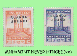 1942 ** RUANDA-URUNDI RU 122/123 MNH KING ALBERT MOMUMENT ( X 2 Stamps ) - Neufs