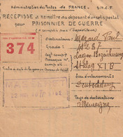 4879 6 Recepisse De Colis-Postal Pour Un Prisonnier De Guerre No 374. Masseret-Stalag XI B, - Guerra Del 1939-45