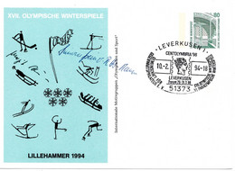 55063 - Bund - 1994 - 80Pfg B&S PGAUmschlag "Winterolympiade 1994" M SoStpl LEVERKUSEN - CENTOLYMPIA ... - Invierno 1994: Lillehammer