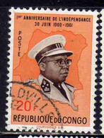 REPUBLIQUE DU CONGO REPUBLIC 1960 1961 INDEPENDENCE PRESIDENT KASAVUBU IN UNIFORM AND MAP 20fr OBLITERE' USED  USATO - Oblitérés