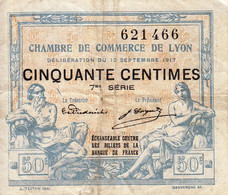 BON - BILLET - MONNAIE - 50 CENTIMES CHAMBRE DE COMMERCE 1917 DE LYON RHÔNE 69000  -  N° 621466 - Chambre De Commerce