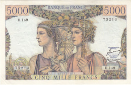 Billet 5000 F Terre Et Mer Du 1-3-1956 FAY48.11 Alph. U.149 - 2 épinglages ! - 5 000 F 1949-1957 ''Terre Et Mer''