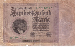 100000 MARK HUNDERTTAUSEND MARK REICHSBANKNOTE GERMANY 1923 A02640772 - 100000 Mark