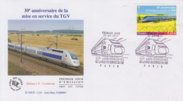 Enveloppe  FDC   1er  Jour   FRANCE   30éme   Anniversaire  Mise  En  Service  Du  TGV    PARIS   2011 - 2010-2019