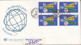 UNO NEW YORK  186, 4erBlock, FDC, Echt Gelaufen, Internationales Jahr Des Tourismus, 1967 - FDC